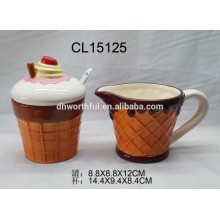 Creative ice cream shaped ceramic sugar and creamer set for wholesale